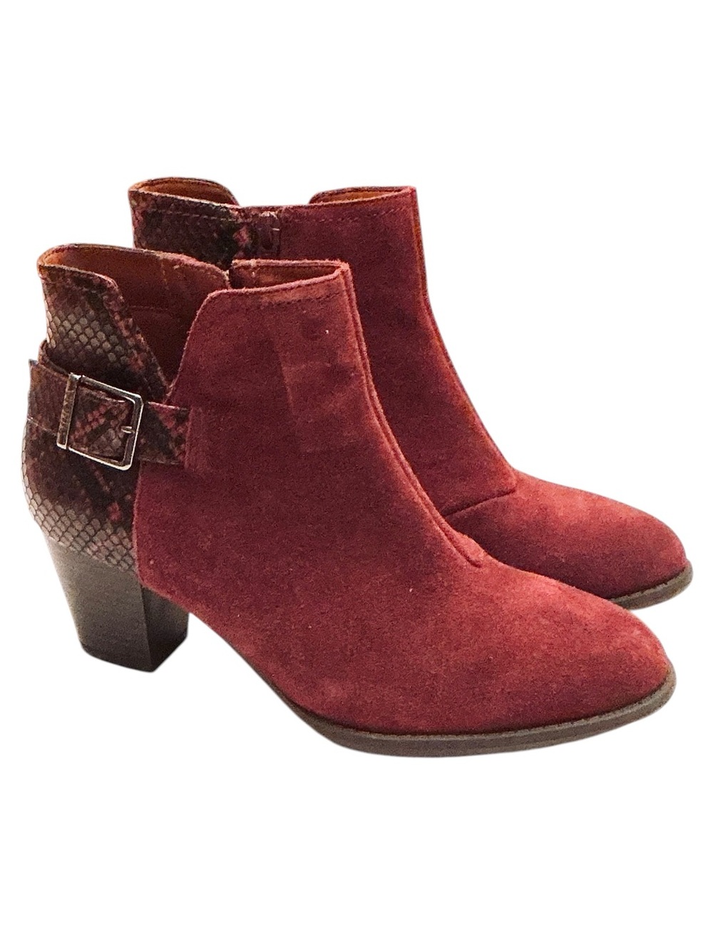 VIONIC Naomi Burgundy Suede Snakeskin Ankle Boots Size 7.5